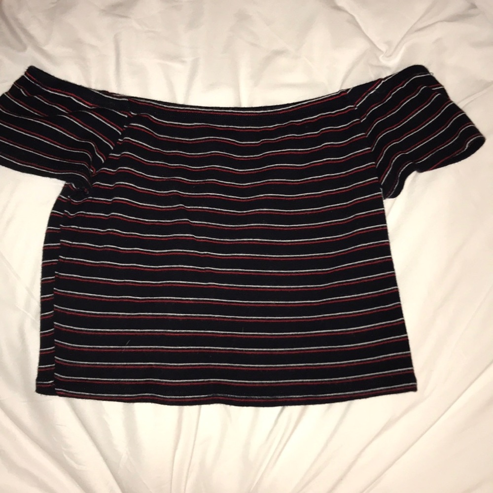 Striped Red, white and blue off the shoulder top